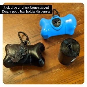 5/$25 1- new blue or black doggy bag holder poop bag dispenser + refill